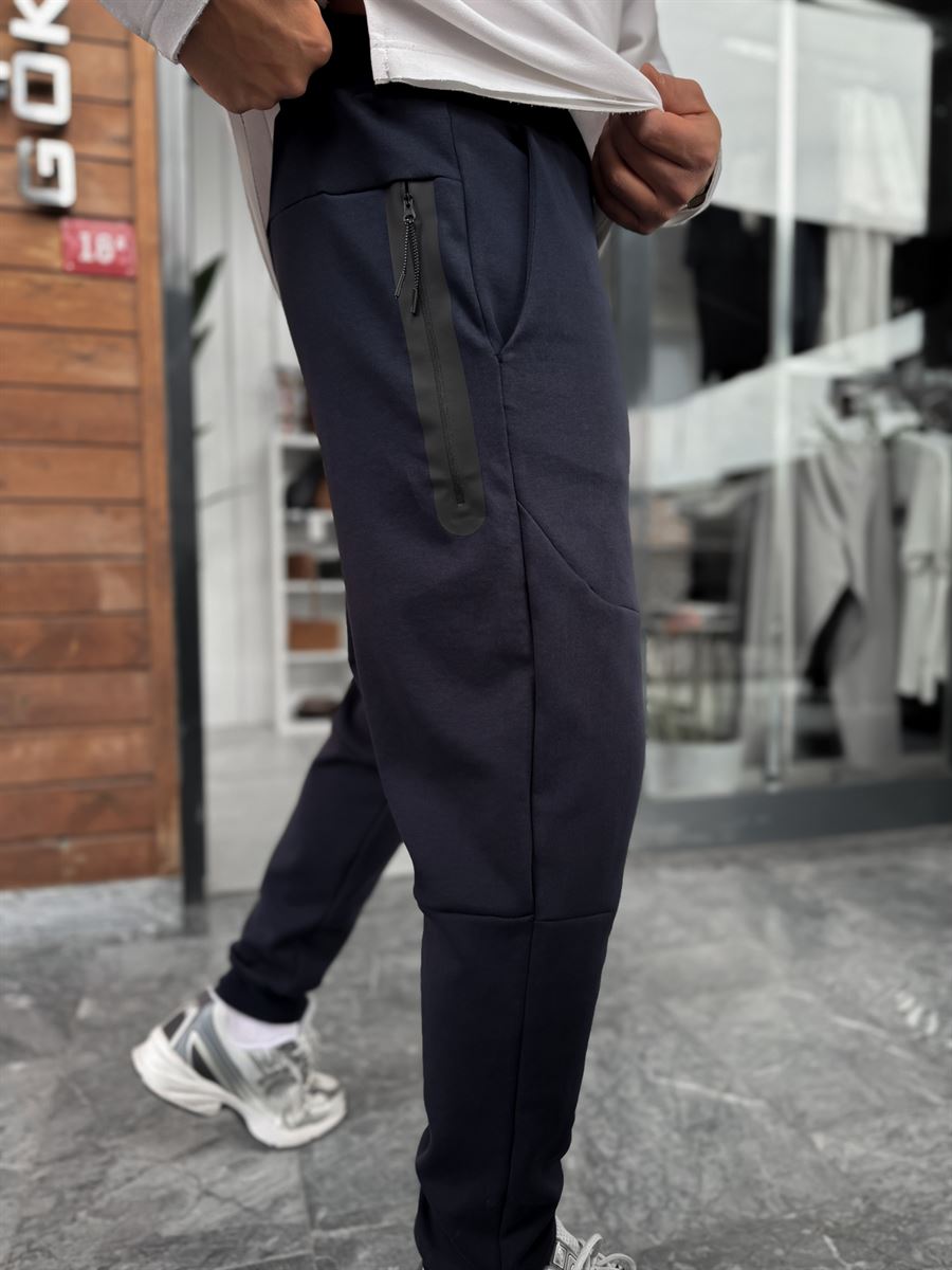 Navy Blue Ribbed Basic Tracksuit with Side Zippers BY-0001