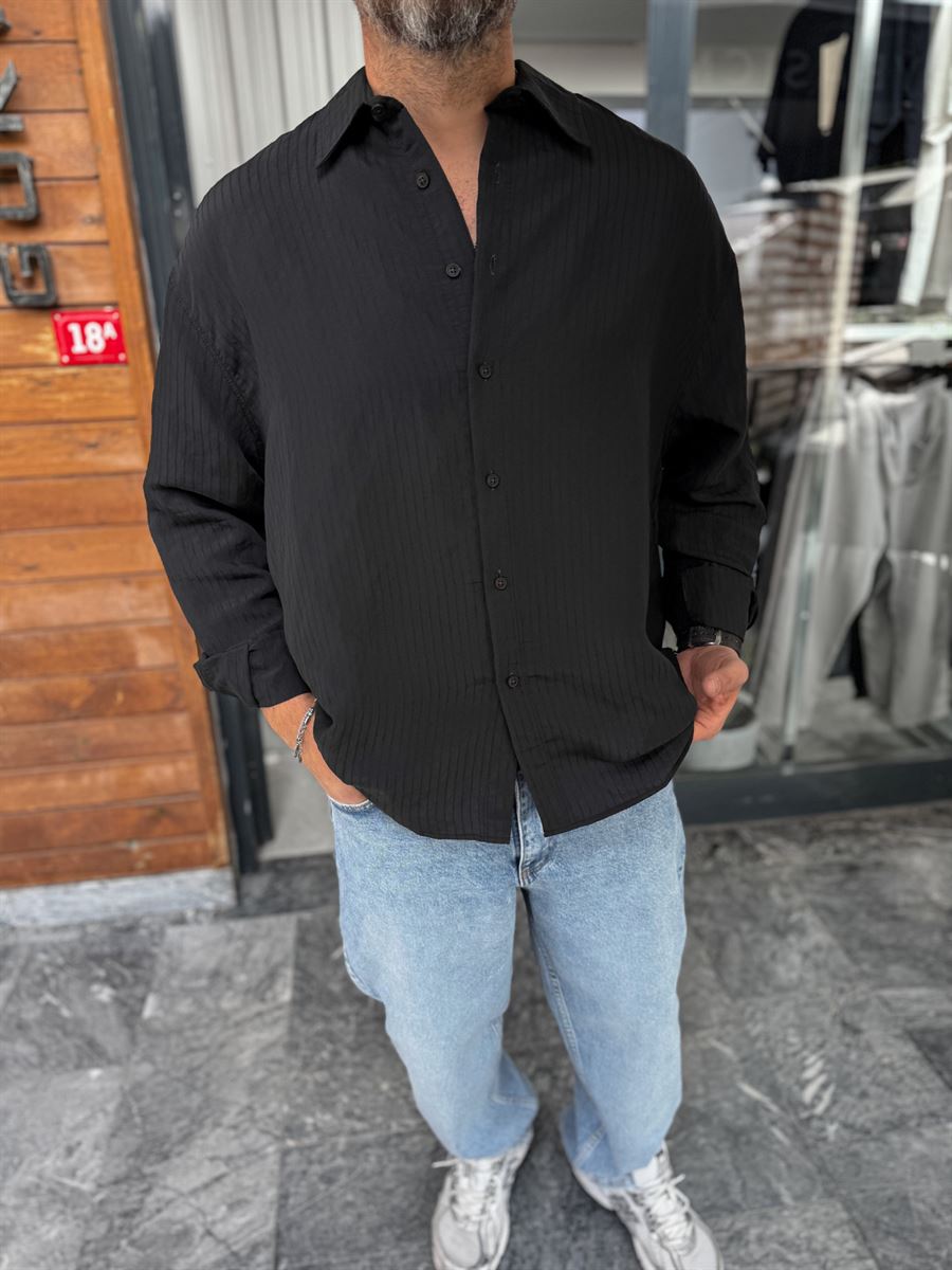 Black Armure Striped Oversize Shirt TW-1179