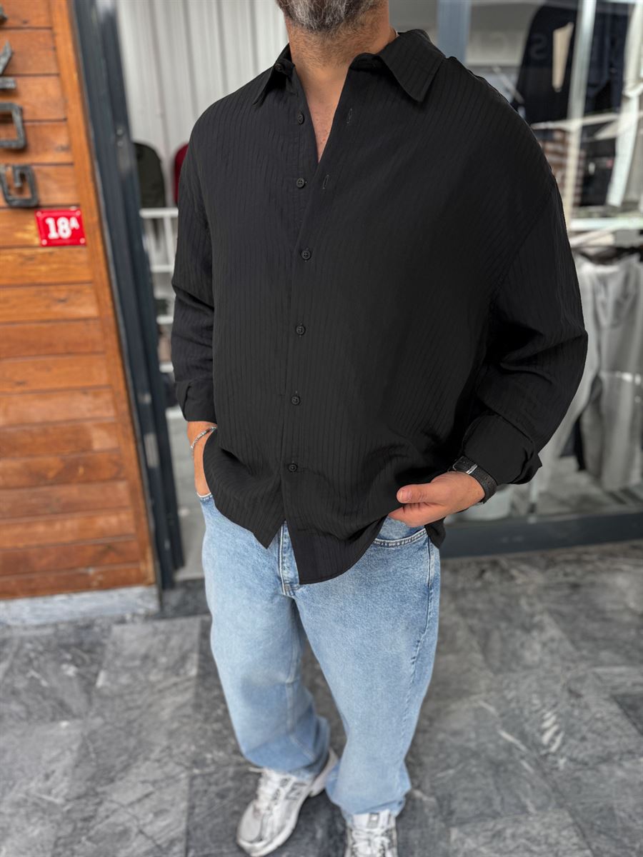 Black Armure Striped Oversize Shirt TW-1179