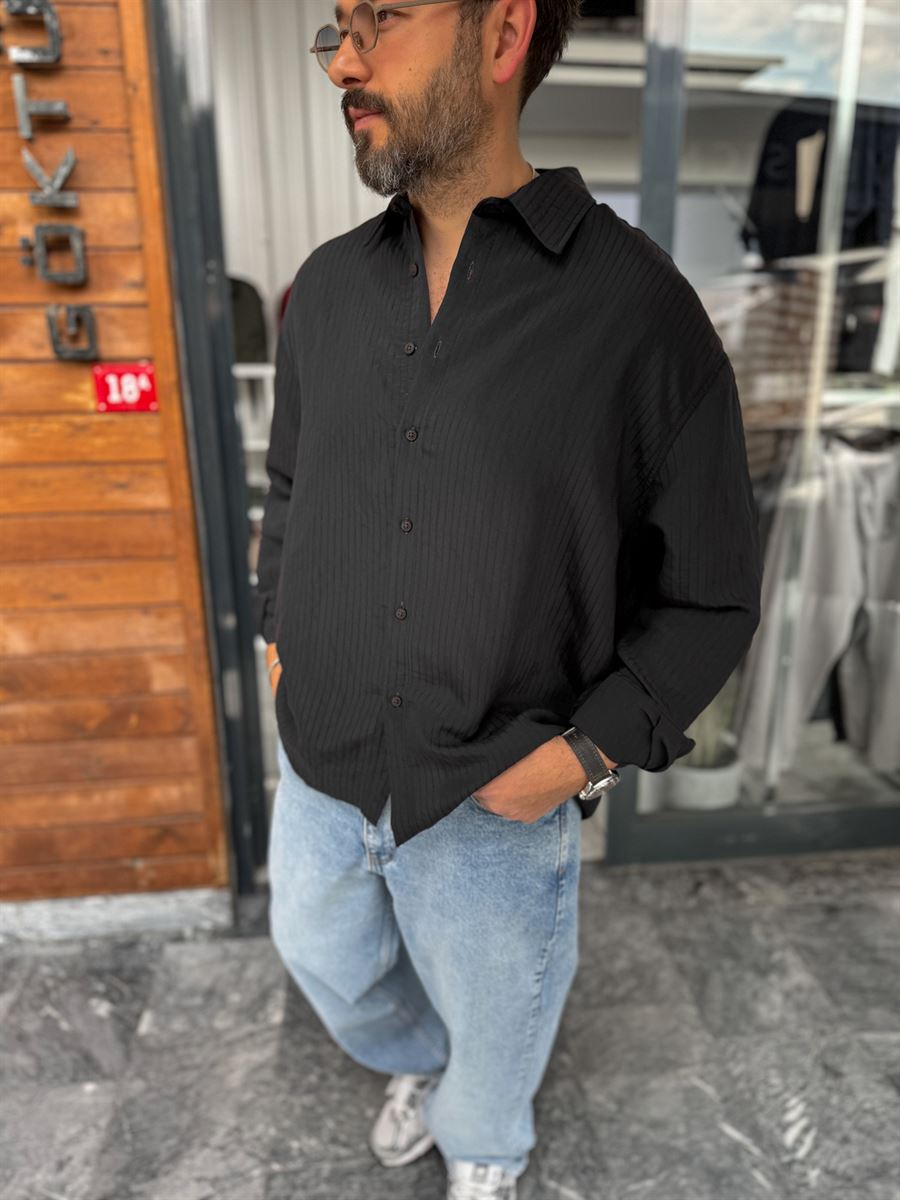 Black Armure Striped Oversize Shirt TW-1179