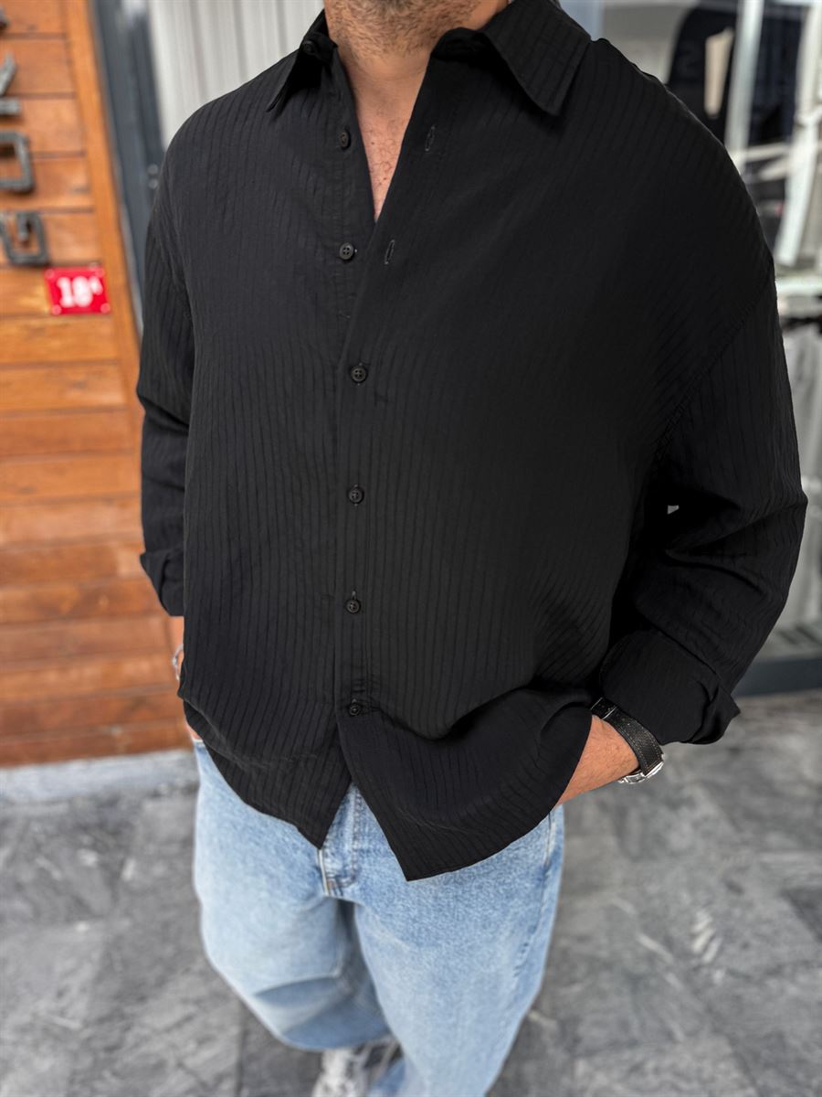 Black Armure Striped Oversize Shirt TW-1179