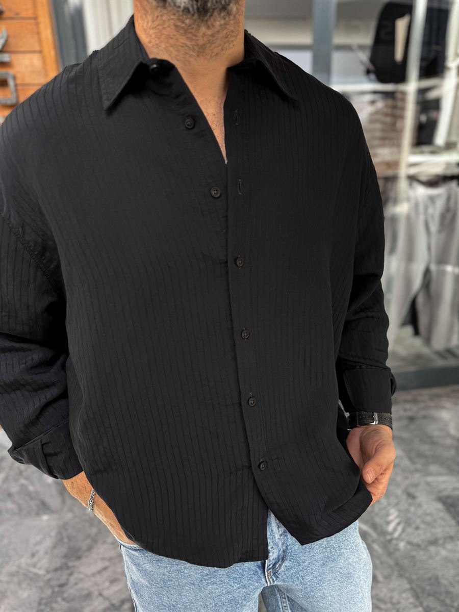 Black Armure Striped Oversize Shirt TW-1179