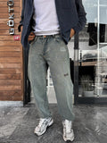 Light Blue Washed Baggy Jeans with Embroidered Pockets C-6379
