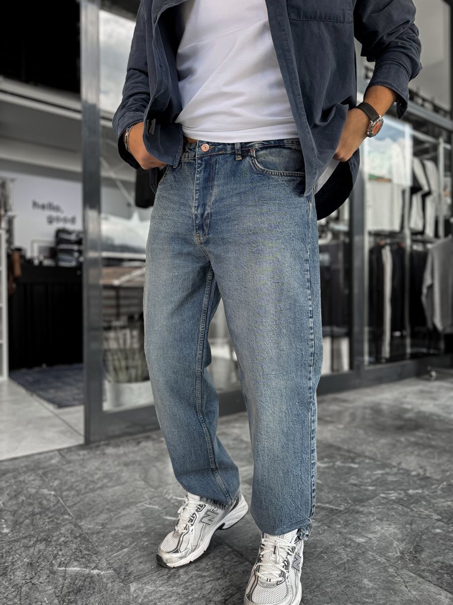 Dark Blue Washed Basic Baggy Jeans C-6587/6241