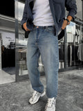 Dark Blue Washed Basic Baggy Jeans C-6587/6241