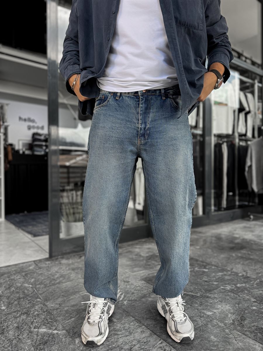 Dark Blue Washed Basic Baggy Jeans C-6587/6241