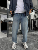 Dark Blue Washed Basic Baggy Jeans C-6587/6241