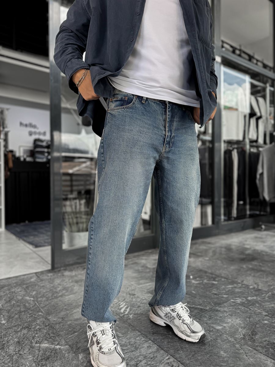 Dark Blue Washed Basic Baggy Jeans C-6587/6241