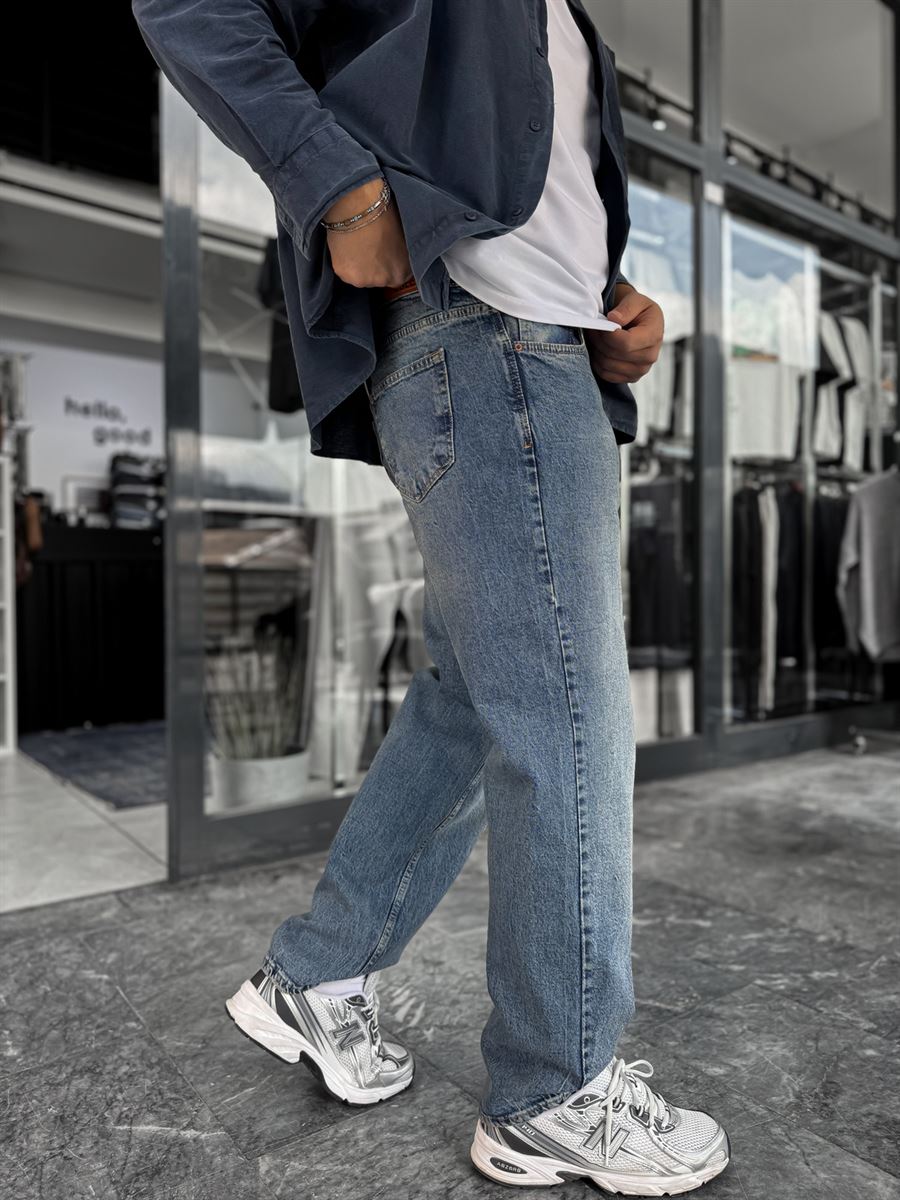 Dark Blue Washed Basic Baggy Jeans C-6587/6241