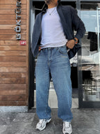 Blue Close Embroidered Washed Baggy Jeans C-6657