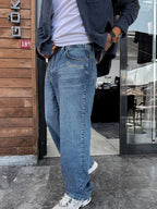 Blue Close Embroidered Washed Baggy Jeans C-6657