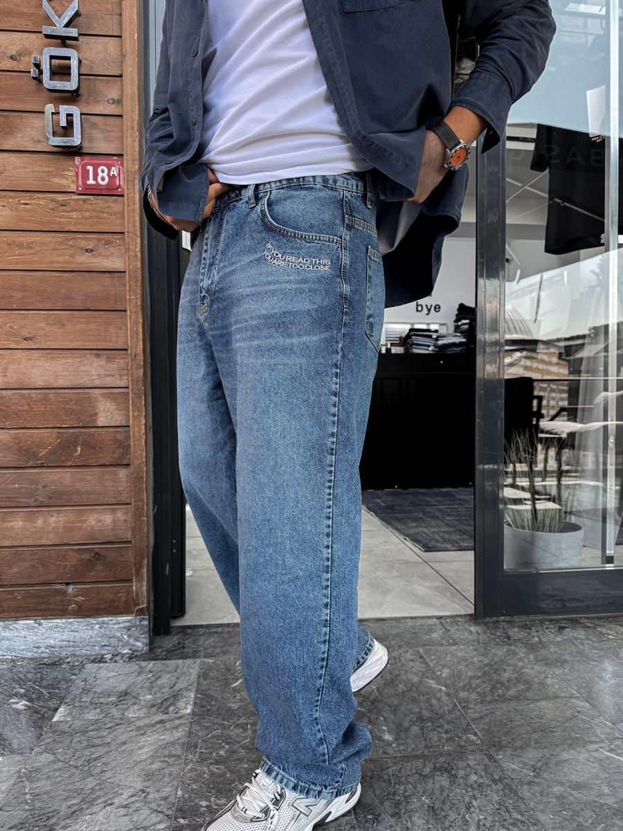 Blue Close Embroidered Washed Baggy Jeans C-6657