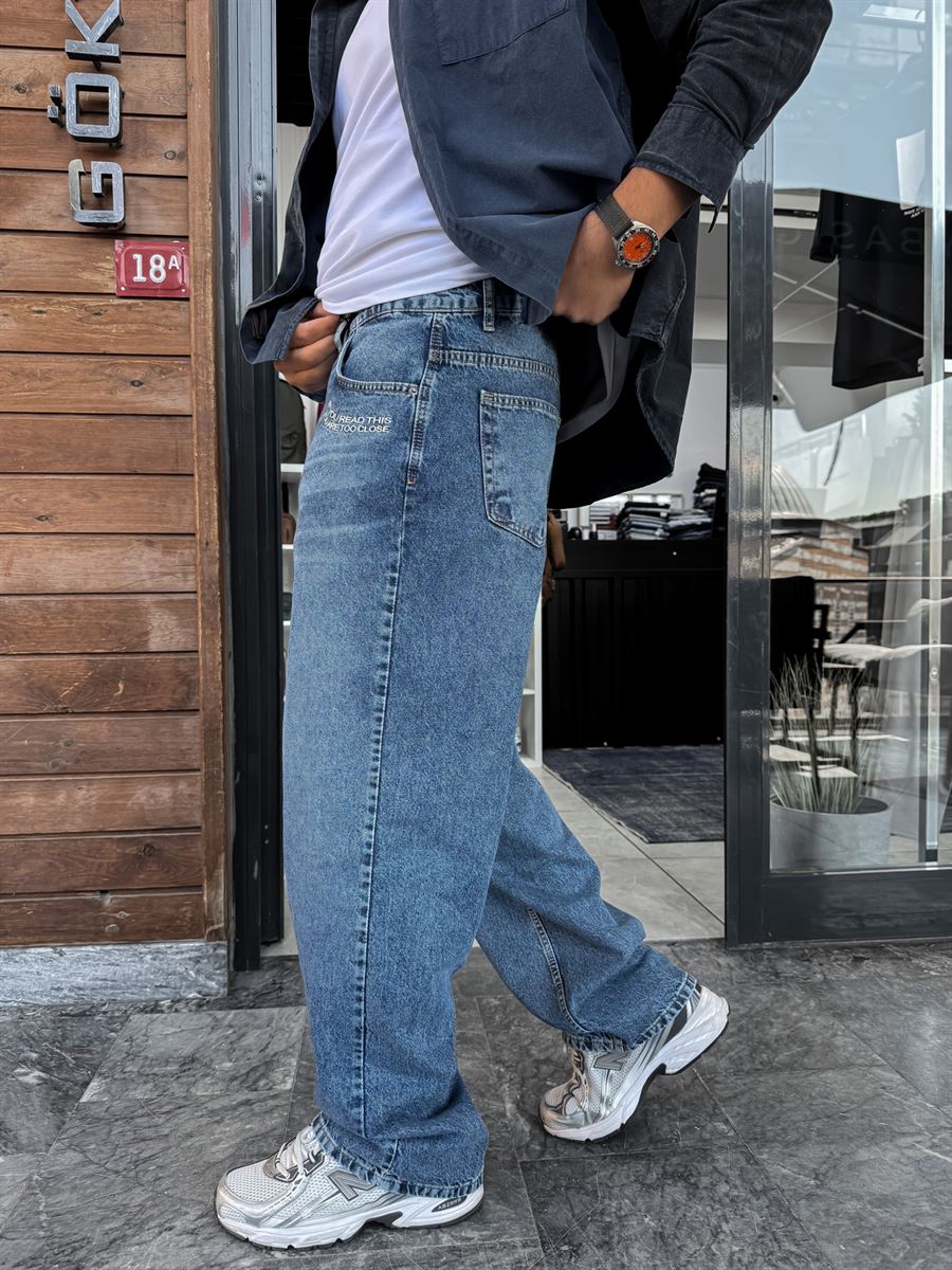 Blue Close Embroidered Washed Baggy Jeans C-6657