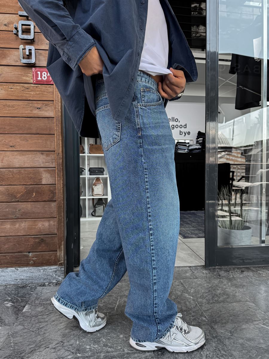 Blue Close Embroidered Washed Baggy Jeans C-6657