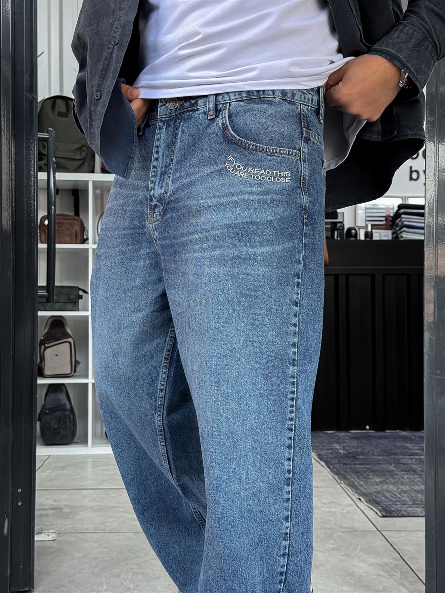 Blue Close Embroidered Washed Baggy Jeans C-6657