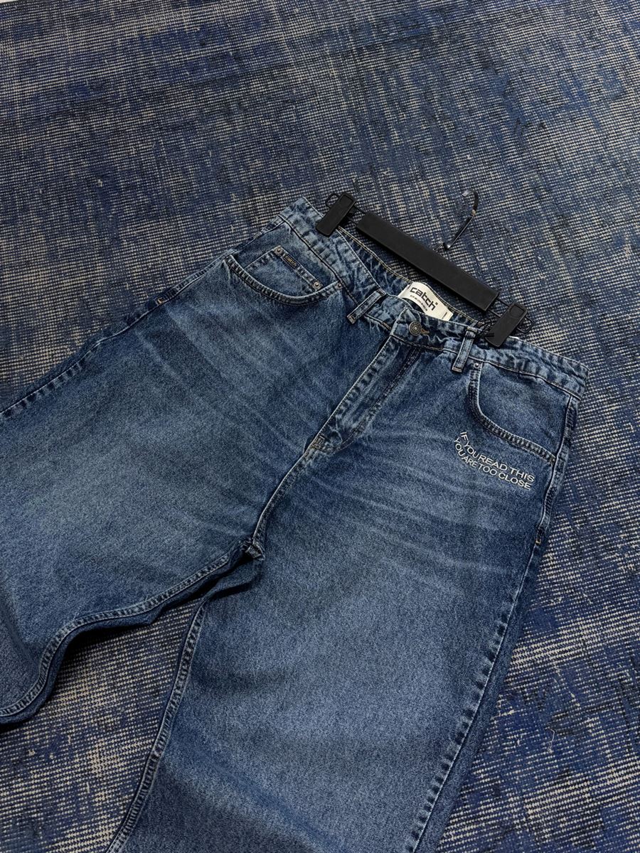 Blue Close Embroidered Washed Baggy Jeans C-6657