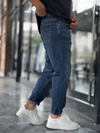 Navy Blue Knee-Rip Washed Boyfriend C-6526