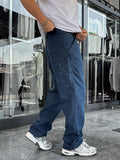 Navy Blue Baggy Pants with Side Pocket Detail C-6615