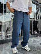 Navy Blue Baggy Pants with Side Pocket Detail C-6615