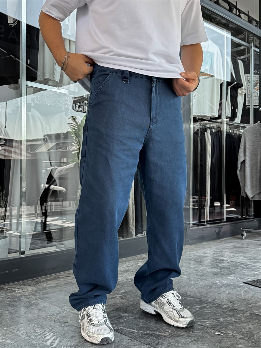 Navy Blue Baggy Pants with Side Pocket Detail C-6615