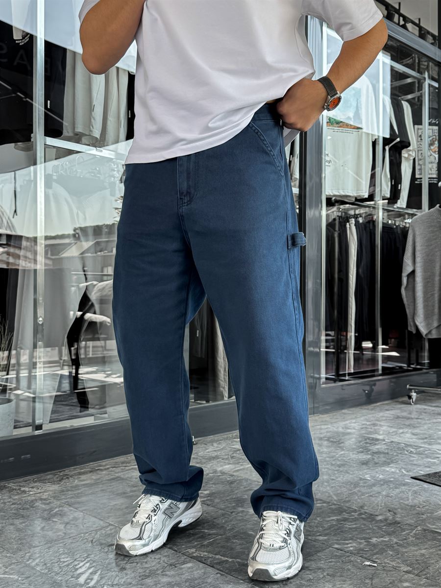 Navy Blue Baggy Pants with Side Pocket Detail C-6615