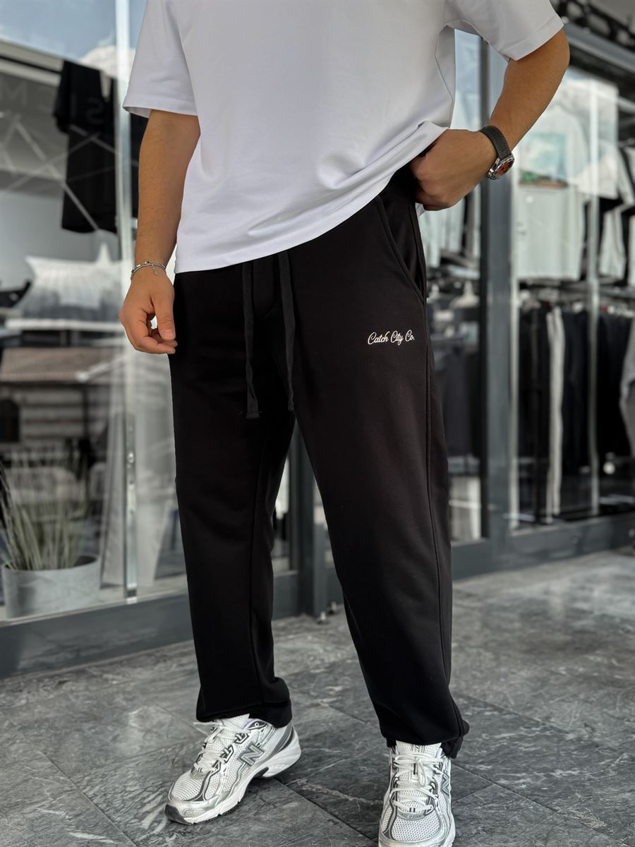 Black Embroidered Baggy Sweatpants C-6620