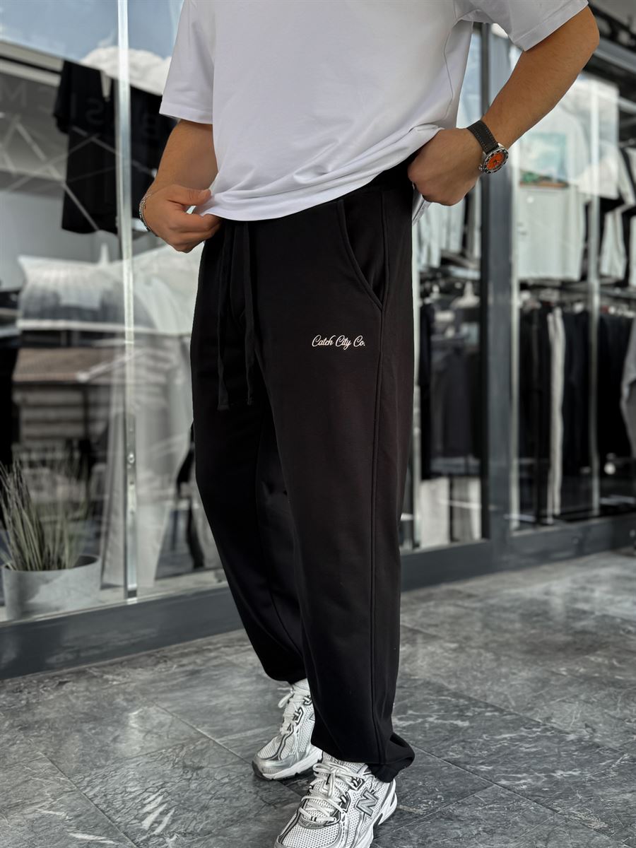 Black Embroidered Baggy Sweatpants C-6620