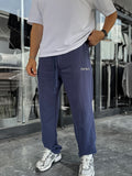 Navy Blue Embroidered Baggy Sweatpants C-6620