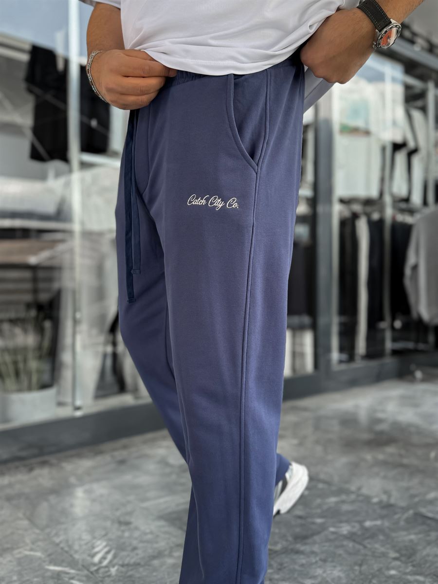 Navy Blue Embroidered Baggy Sweatpants C-6620