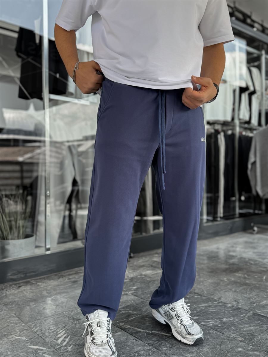 Navy Blue Embroidered Baggy Sweatpants C-6620