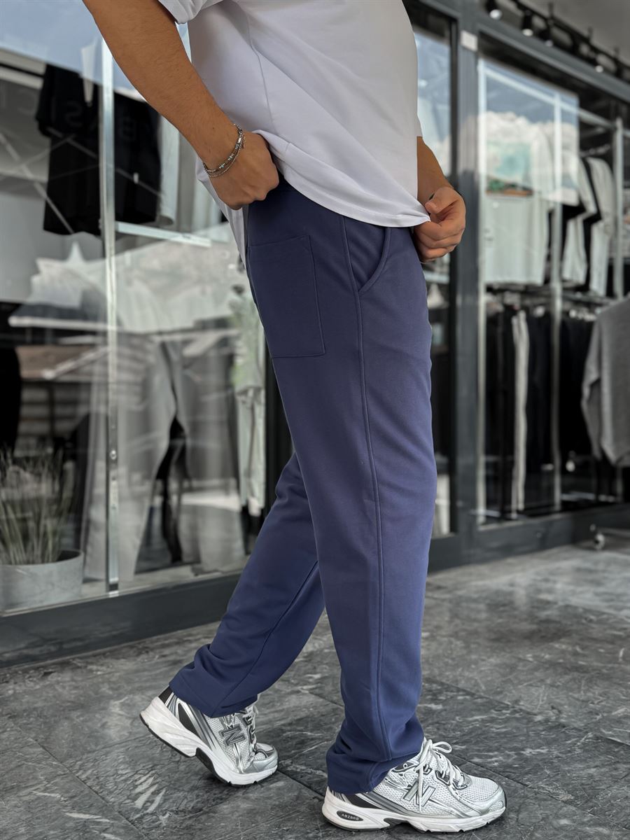Navy Blue Embroidered Baggy Sweatpants C-6620