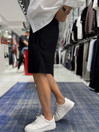Black Pleated Linen Textured Shorts C-5231