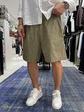 Light Khaki Pleated Linen Textured Shorts C-5231