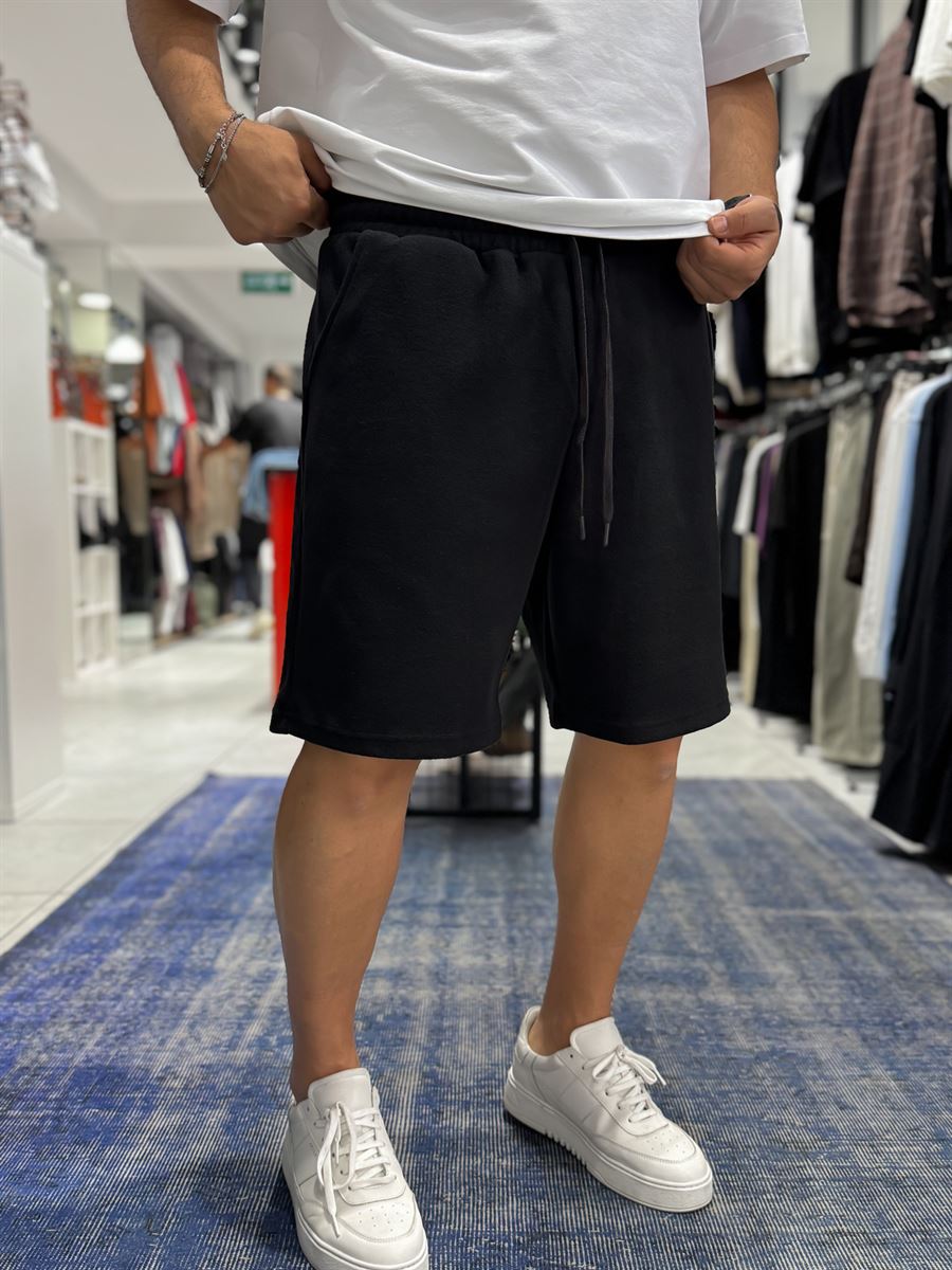 Black Basic Shorts with C Embroidery C-013