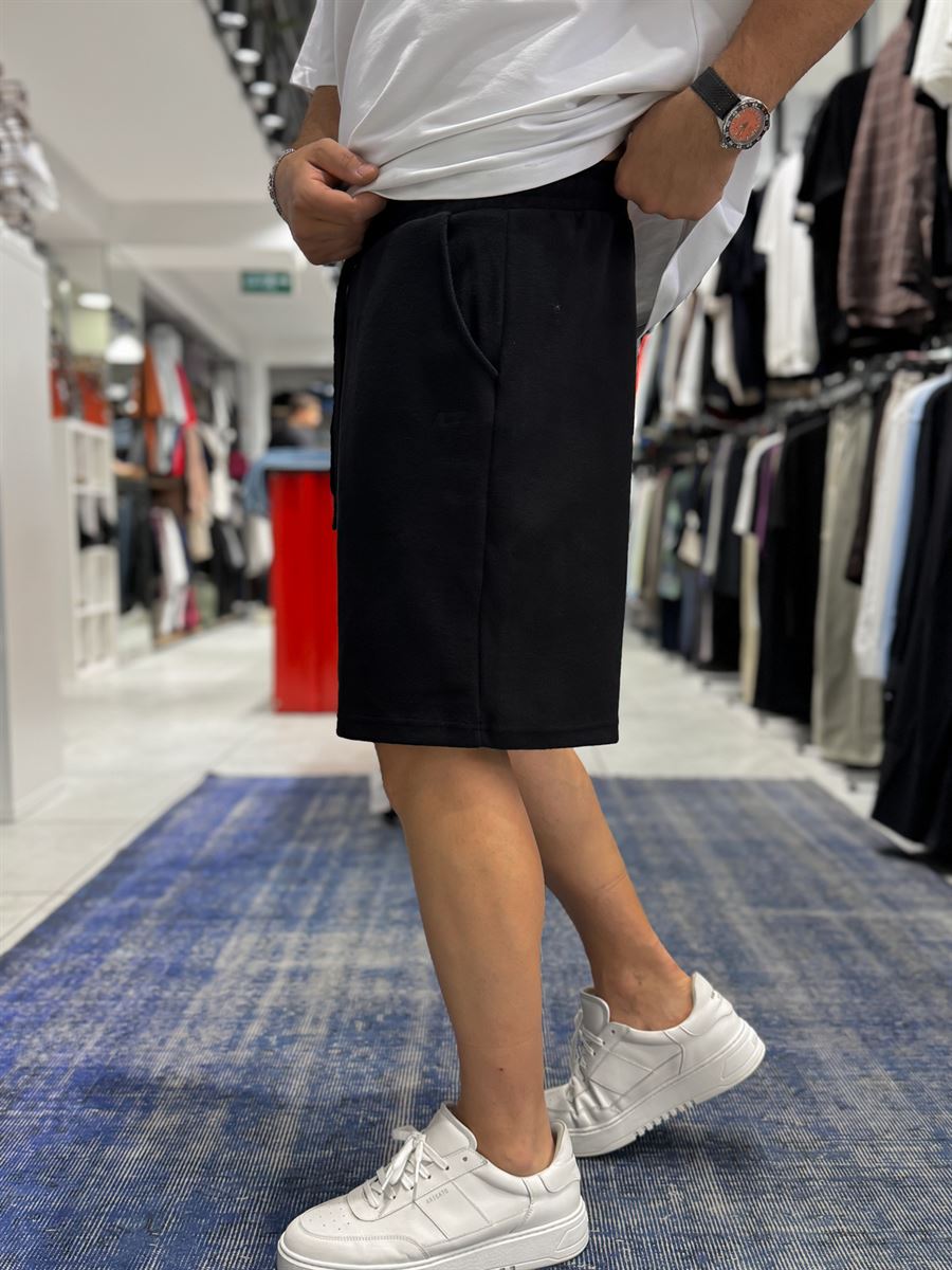 Black Basic Shorts with C Embroidery C-013