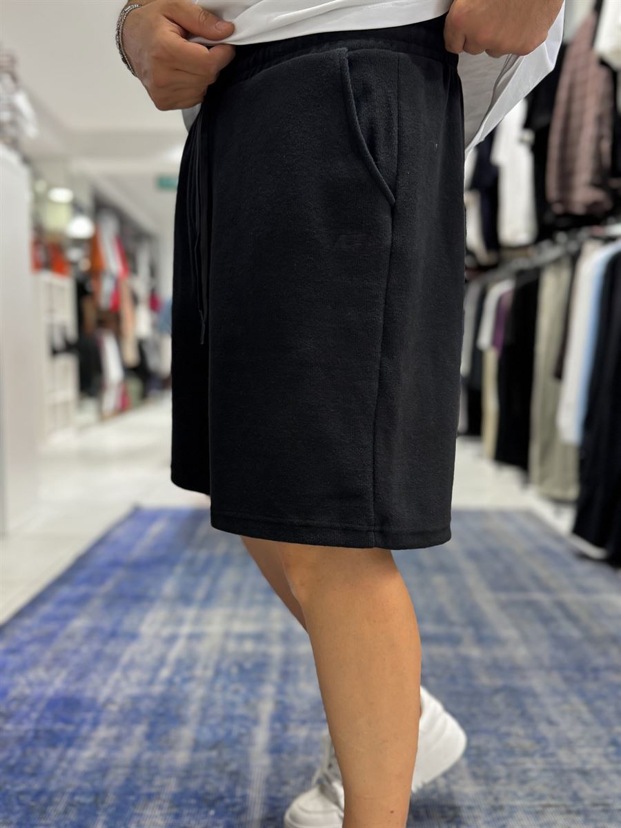 Black Basic Shorts with C Embroidery C-013