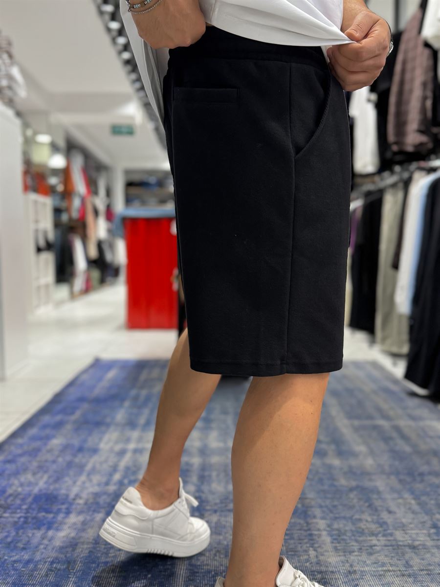 Black Basic Shorts with C Embroidery C-013