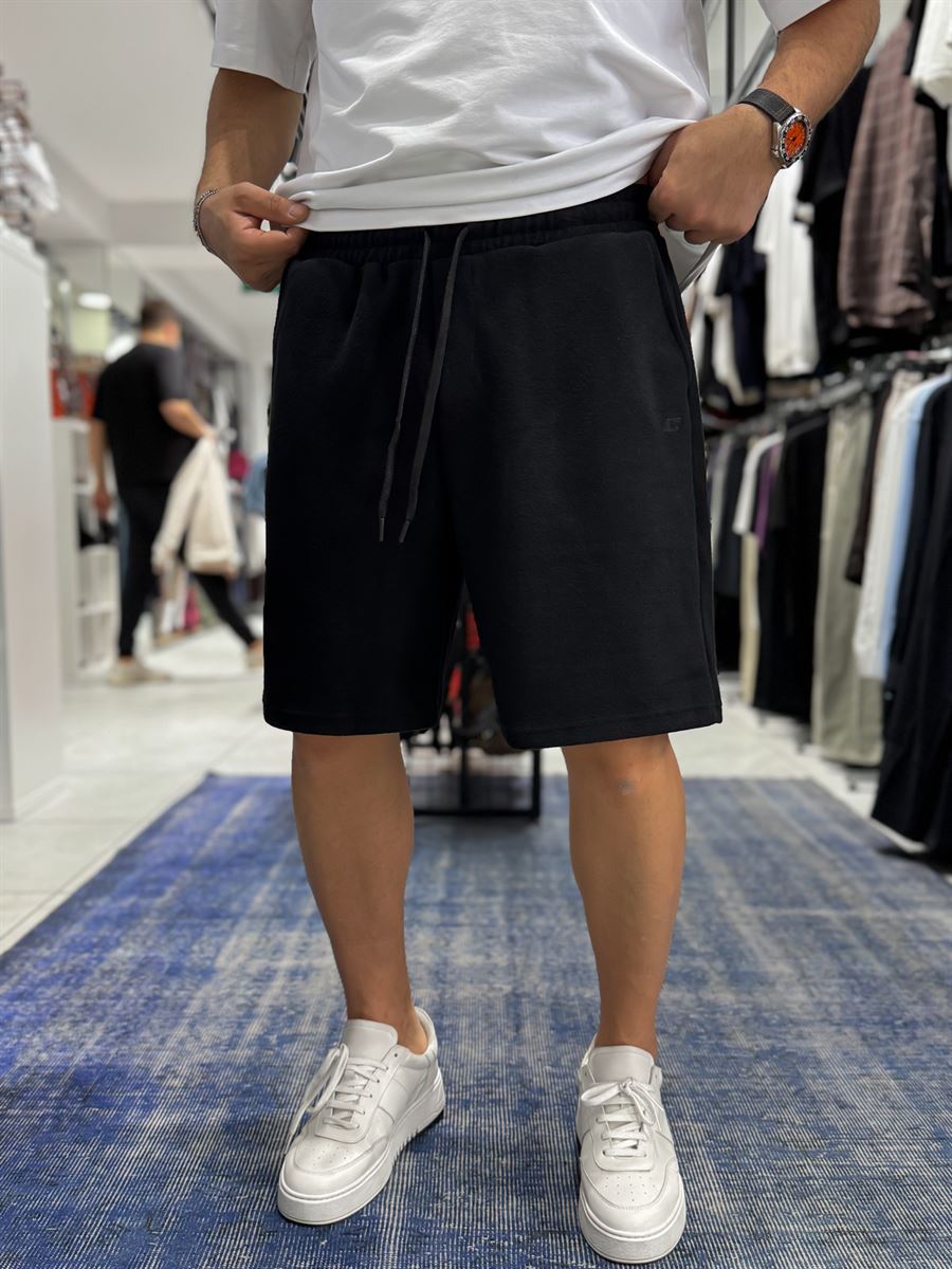 Black Basic Shorts with C Embroidery C-013