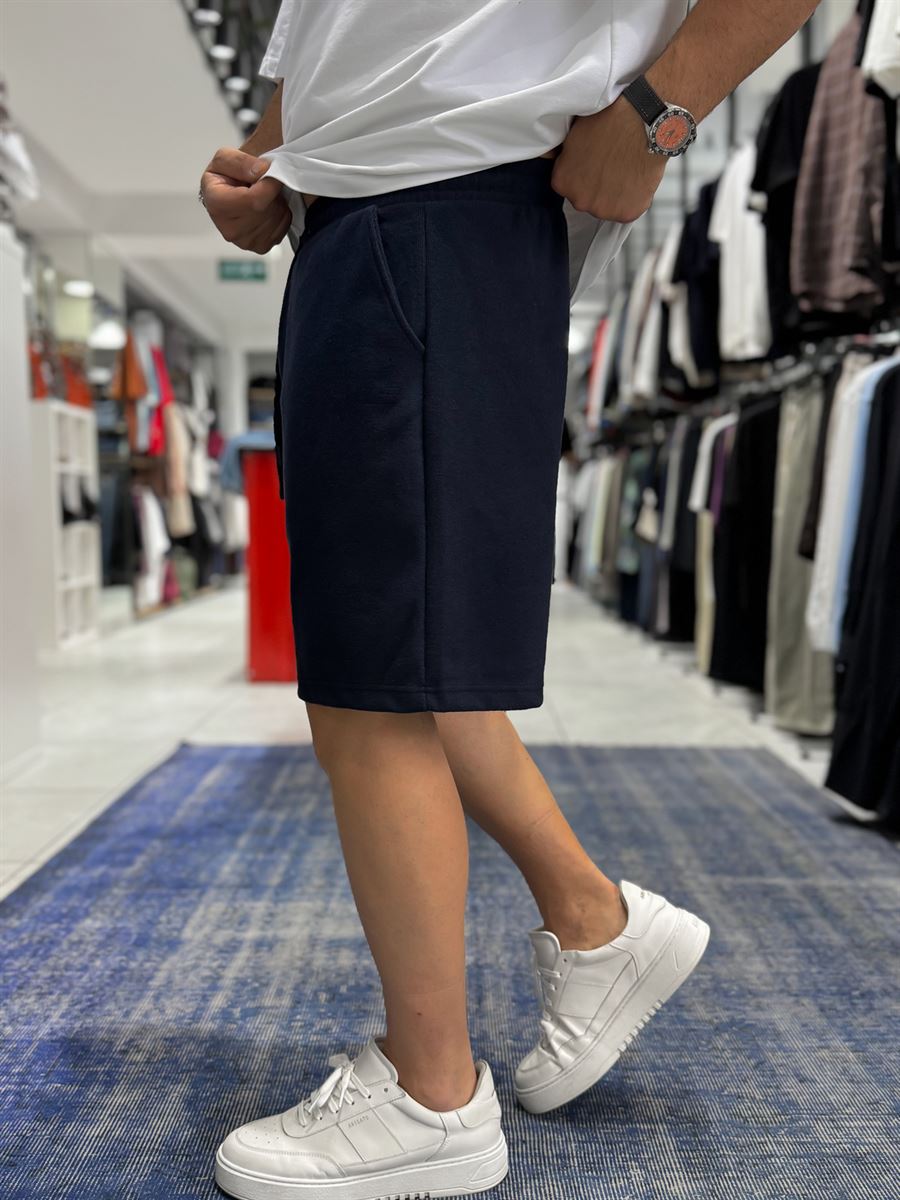 Navy Blue C Embroidered Basic Shorts C-013
