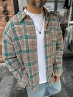 Light Brown Checked Oversize Shirt with Pockets C-1729