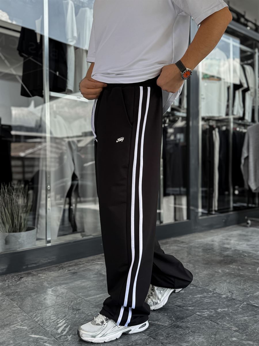 Black Double Striped Baggy Sweatpants JJ-178