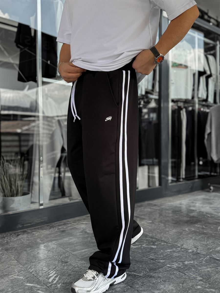 Black Double Striped Baggy Sweatpants JJ-178