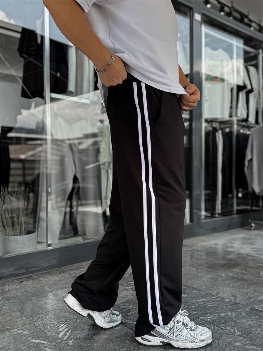 Black Double Striped Baggy Sweatpants JJ-178