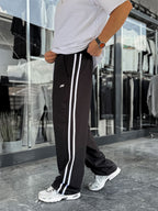 Black Double Striped Baggy Sweatpants JJ-178