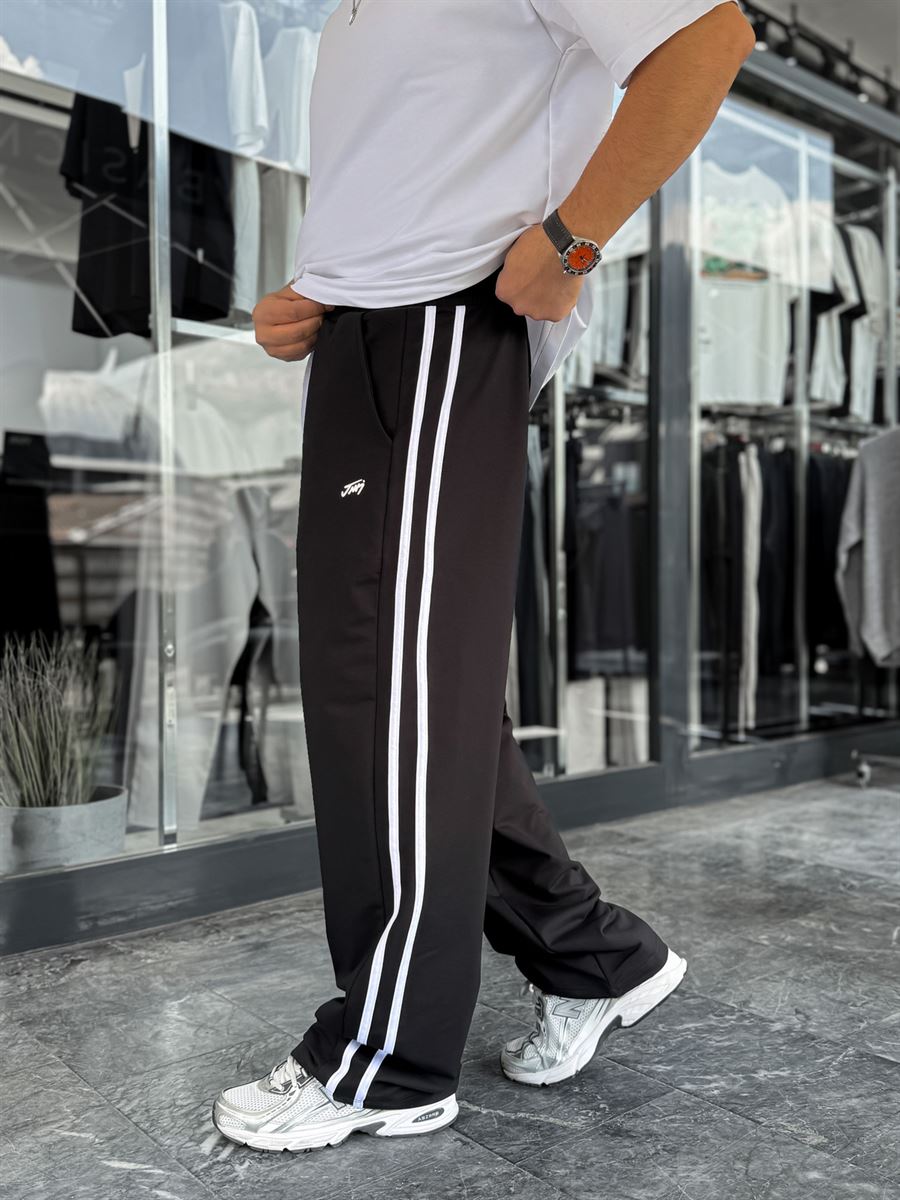 Black Double Striped Baggy Sweatpants JJ-178