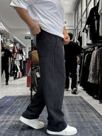 Black 17 Embroidered Washed Straight Leg Sweatpants ES-80-50