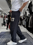 Black 17 Embroidered Washed Straight Leg Sweatpants ES-80-50