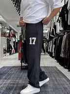 Black 17 Embroidered Washed Straight Leg Sweatpants ES-80-50