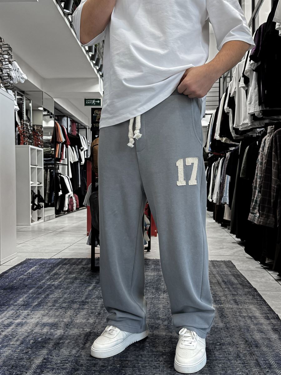 Grey 17 Embroidered Washed Straight Leg Sweatpants ES-80-50