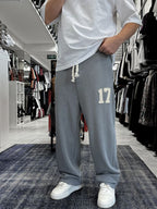 Grey 17 Embroidered Washed Straight Leg Sweatpants ES-80-50